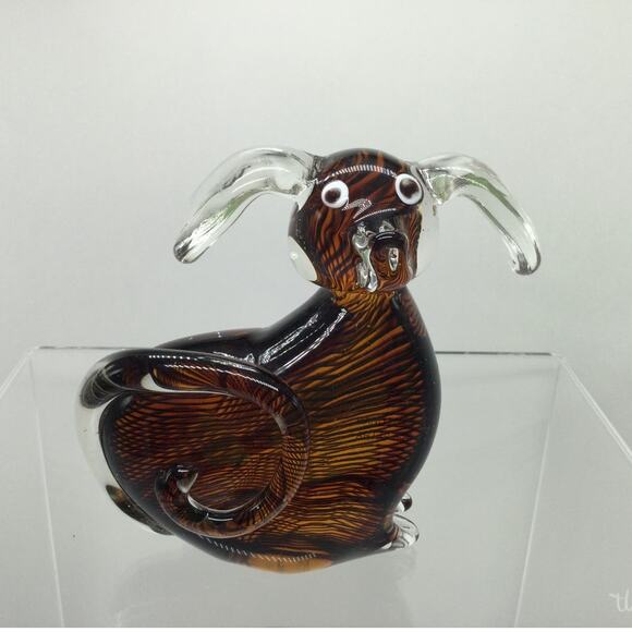 Unknown Other - VTG Amber Filigrana Glass Dog Figurine paperweight